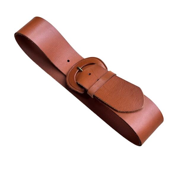 Anthropologie leather belt size S British camel tan wide waist adjustable chic - Picture 7 of 8